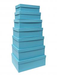 Набор из семи прямоугольных подарочных коробок голубого цвета, отделка матовой однотонной бумагой, размер 36*27*13 см.