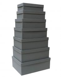 Набор из семи прямоугольных подарочных коробок цвета серый кашемир, отделка матовой фактурной бумагой, размер 36*27*13 см.