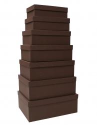 Набор из семи прямоугольных подарочных коробок шоколадного цвета, отделка матовой фактурной бумагой, размер 36*27*13 см.