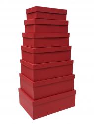 Набор из семи прямоугольных подарочных коробок тёмно-красного цвета, отделка матовой однотонной бумагой, размер 36*27*13 см.