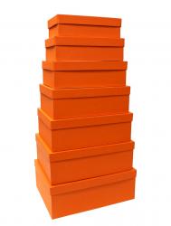 Набор из семи прямоугольных подарочных коробок оранжевого цвета, отделка матовой фактурной бумагой, размер 36*27*13 см.