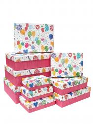 Набор из десяти прямоугольных подарочных коробок с рисунком "Воздушные шарики", отделка матовой бумагой с тиснением, размер 37*27*11 см.