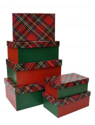 Набор из шести прямоугольных подарочных коробок, отделка матовой бумагой с рисунком "Шотландка", размер 32*20*13,5 см.