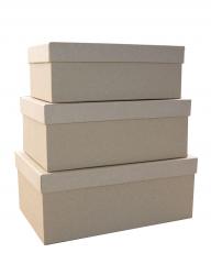 Набор из трёх прямоугольных подарочных коробок, отделка крафтовой бежевой бумагой, размер 23*16*9,5 см.