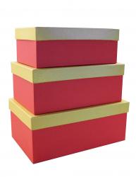 Набор из трёх прямоугольных подарочных коробок, отделка красной бумагой, размер 23*16*9,5 см.