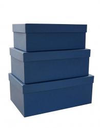 Набор из трёх прямоугольных подарочных коробок, отделка синей бумагой, размер 23*16*9,5 см.