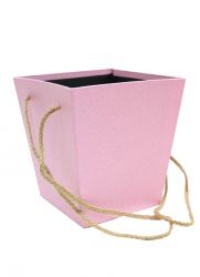 Картонный пакет-коробка с ручками для букетов 13*13см х 18см х 17*17см (Розовый)