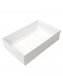 Коробка прямоугольная самосборная белая с прозрачной пластиковой крышкой, размер 25*16*6 см.