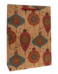 Новогодние подарочные пакеты-сумки с рисунком игрушки, серия "Новогодний крафт", размер 31*42*10