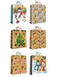 Новогодние подарочные пакеты-сумки, серия "Новогодний крафт", размер 18*23*10
