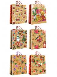 Новогодние подарочные пакеты-сумки, серия "Новогодний крафт", размер 26*32*12