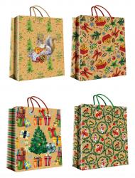 Новогодние подарочные пакеты-сумки, серия "Новогодний крафт", размер 31*44*19