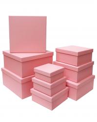 Набор из девяти квадратных подарочных коробок розового цвета, отделка матовой однотонной бумагой, размер 29*29*14 см.