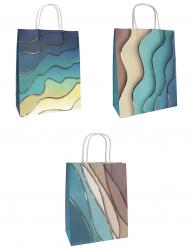 Подарочные бумажные пакеты-сумки с бумажной ручкой и тиснением, серия "Бирюзовая волна", размер 18*23*10 см.