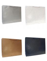 Бумажные подарочные однотонные горизонтальные пакеты-сумки с золотым тиснением, серия "Золотая сеточка", размер 50*40*15 см.