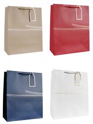Бумажные подарочные однотонные фактурные пакеты-сумки с золотым тиснением, серия "Элеганс", размер 31*42*12 см.