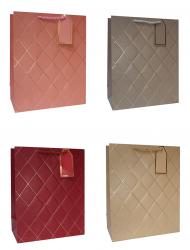 Бумажные подарочные однотонные пакеты-сумки с золотым тиснением, серия "Фактурные ромбы", размер 31*42*12 см.