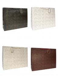 Бумажные подарочные горизонтальные пакеты-сумки, серия "Льняные штрихи", размер 50*40*15 см.