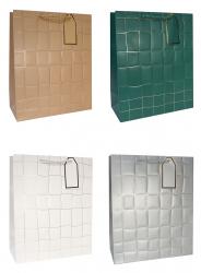 Бумажные подарочные однотонные пакеты-сумки с золотым тиснением, серия "Рельефная сеточка", размер 31*42*12 см.