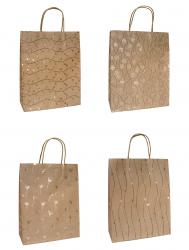 Подарочные бумажные бежевые пакеты-сумки с бумажной ручкой, серия "Золотые цветочки", размер 24,5*31*10,5 см.