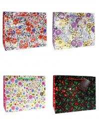 Подарочные пакеты-сумки из матовой бумаги с тиснением, серия "Цветы и вишни", размер 25*20*10 см.