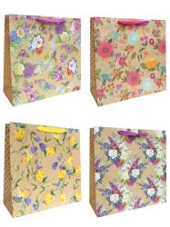 Подарочные пакеты-сумки, серия "Крафт Цветы", размер 37*37*15