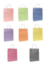 Цветные подарочные бумажные пакеты-сумки с бумажной ручкой, серия "Зигзаг", размер 24,5*31*10,5 см.