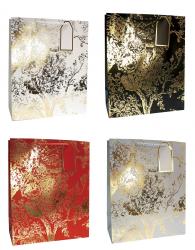Бумажные подарочные пакеты с золотым тиснением, серия "Золотые ветви", размер 18*23*10 см.