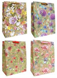 Подарочные пакеты-сумки, серия "Крафт Цветы", размер 31*43*19