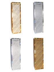 Бумажные подарочные пакеты из матовой бумаги с золотым и серебряным тиснением, серия "Металлизированный узор", размер 11*38*11 см.