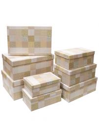 Набор из восьми прямоугольных подарочных коробок, отделка матовой бумагой с рисунком Бежевый узор, размер 38*27*16 см.