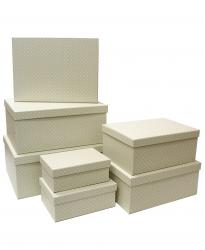 Набор из семи прямоугольных подарочных коробок, отделка матовой бумагой с рисунком "Мелкий горошек на серо-бежевом фоне", размер 35*27*16 см.