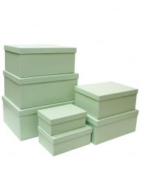 Набор из десяти однотонных прямоугольных подарочных коробок, отделка матовой бумагой мятного цвета, размер 35*27*16 см.