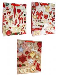 Новогодние подарочные бумажные пакеты-сумки, серия "Новогодние украшения блеск", размер 31*40*12