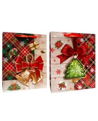 Новогодние подарочные пакеты-сумки, серия "Новый год клеточка", размер 26*32*10