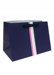 Подарочные пакеты-сумки, серия "Полоса в центре", размер 28*20*16 (Тёмно-синий)