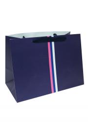Подарочные пакеты-сумки, серия "Полоса в центре", размер 34*24,5*18 (Тёмно-синий)