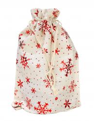 Мешочки новогодние из ткани "лён" с тиснением "Снежинки" на завязках, размер 16см. х 23см.