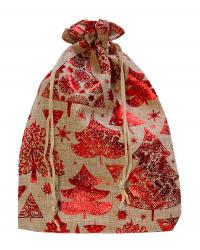 Мешочки Новогодние из ткани "лён" с тиснением на завязках, размер 20см х 30см