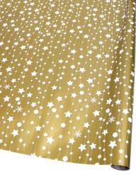Новогодняя подарочная дизайнерская бумага в листах 70см х 100см с рисунком "звёзды на золотом".